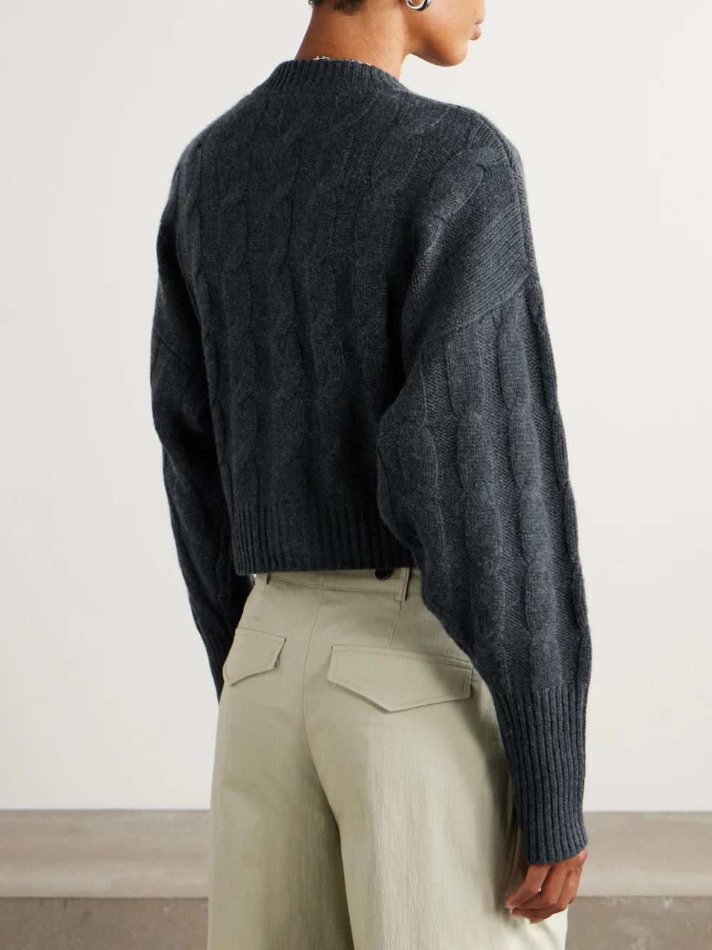 Back view of the Le Kasha Baulieu Cable-knit Organic Cashmere Cardigan