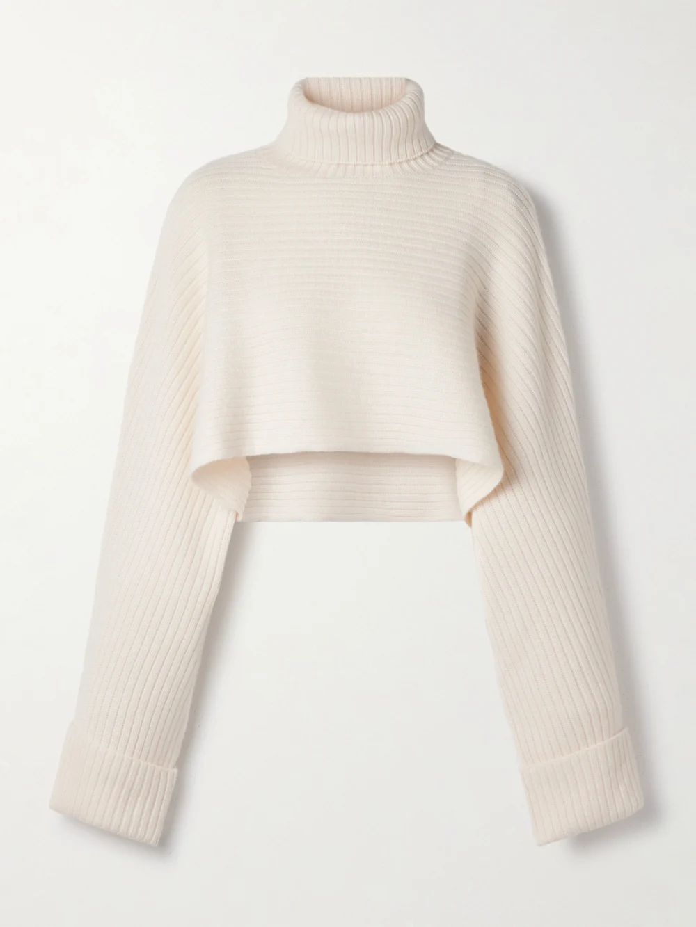 Le Kasha Gida Cropped Ribbed Organic Cashmere Turtleneck Sweater in white