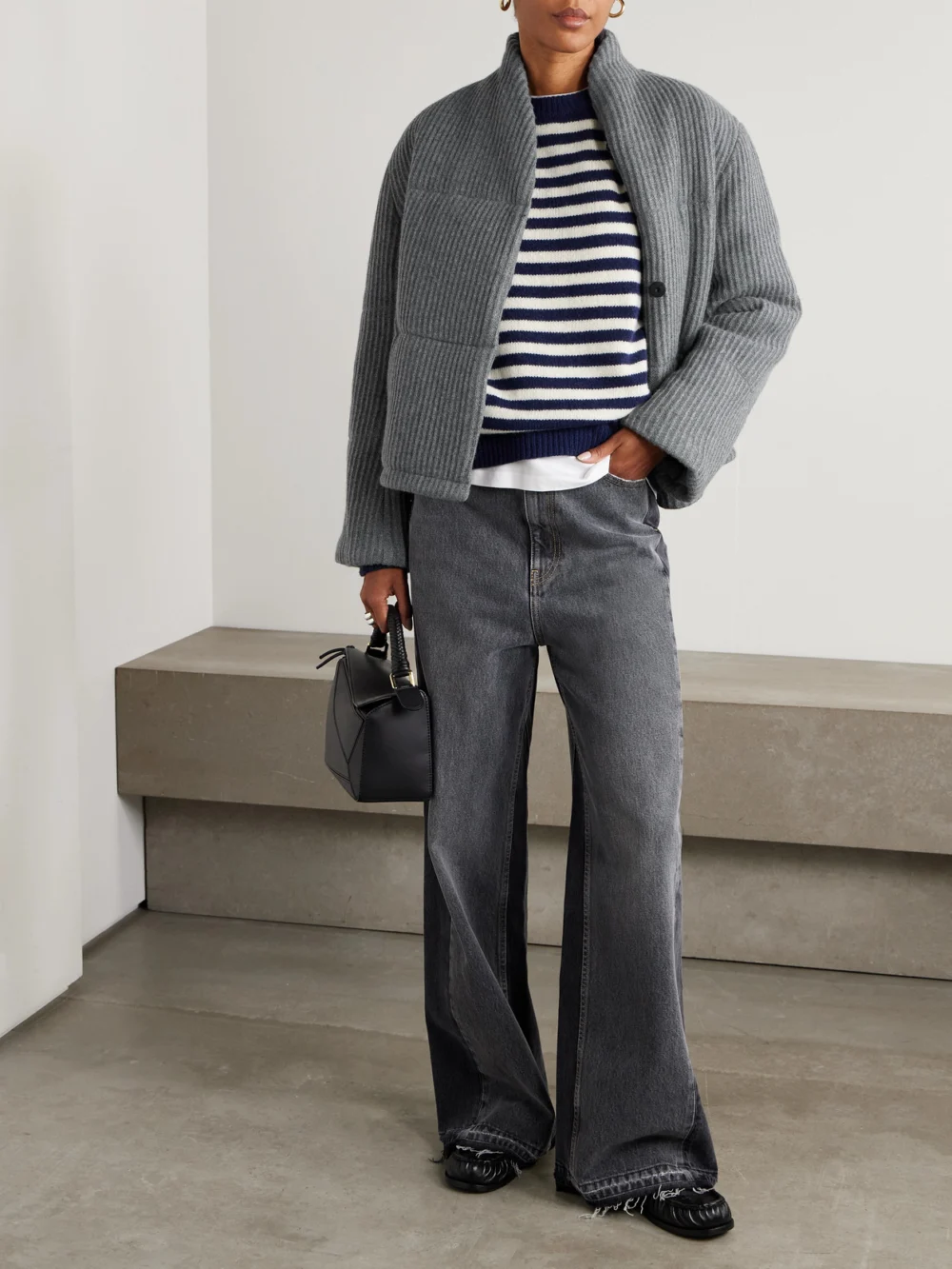 Le Kasha Linz Padded Ribbed Cashmere Jacket, worn by a model
