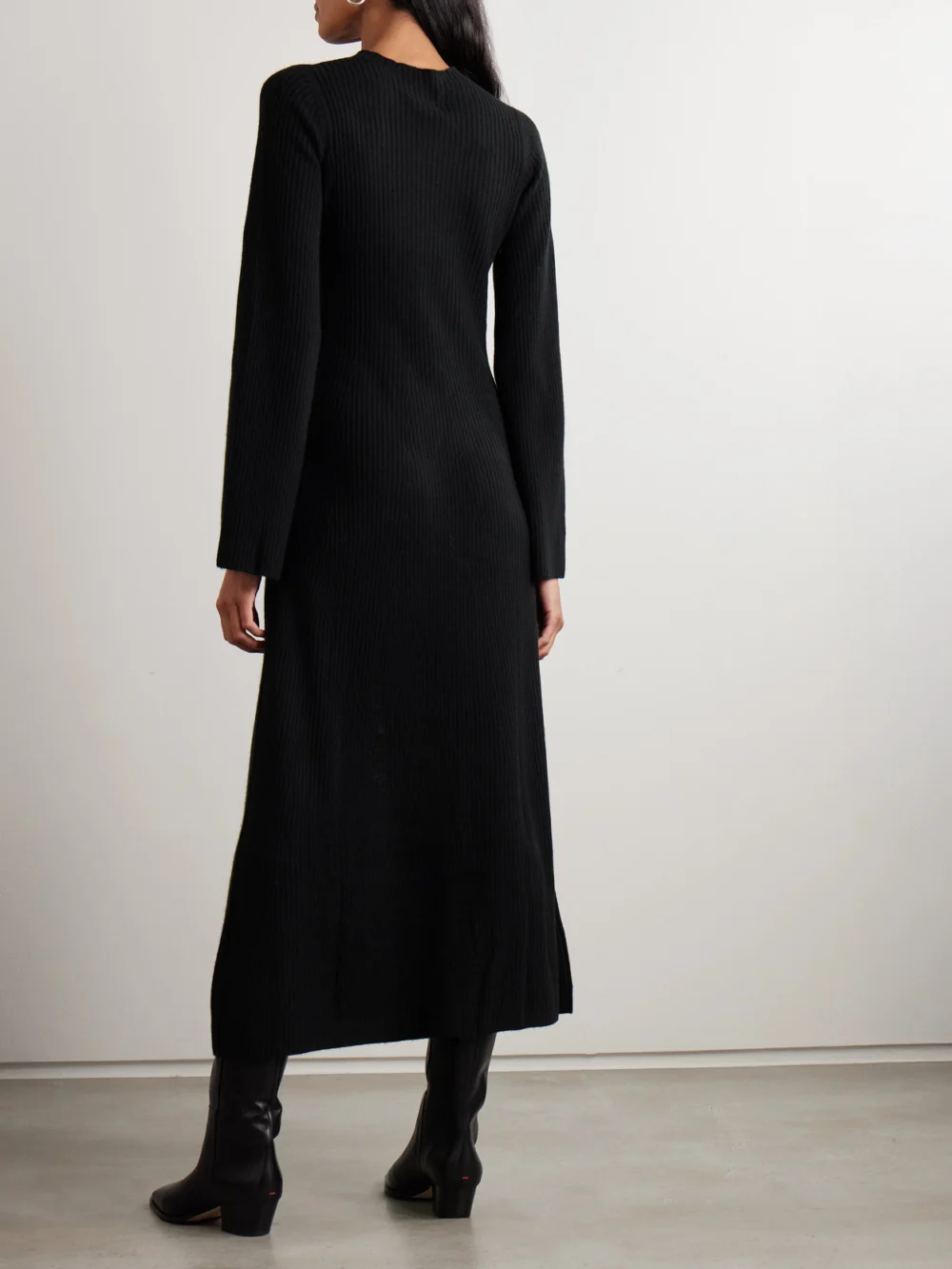 Back view of the Le Kasha Logan Ribbed Organic Cashmere Midi Dress
