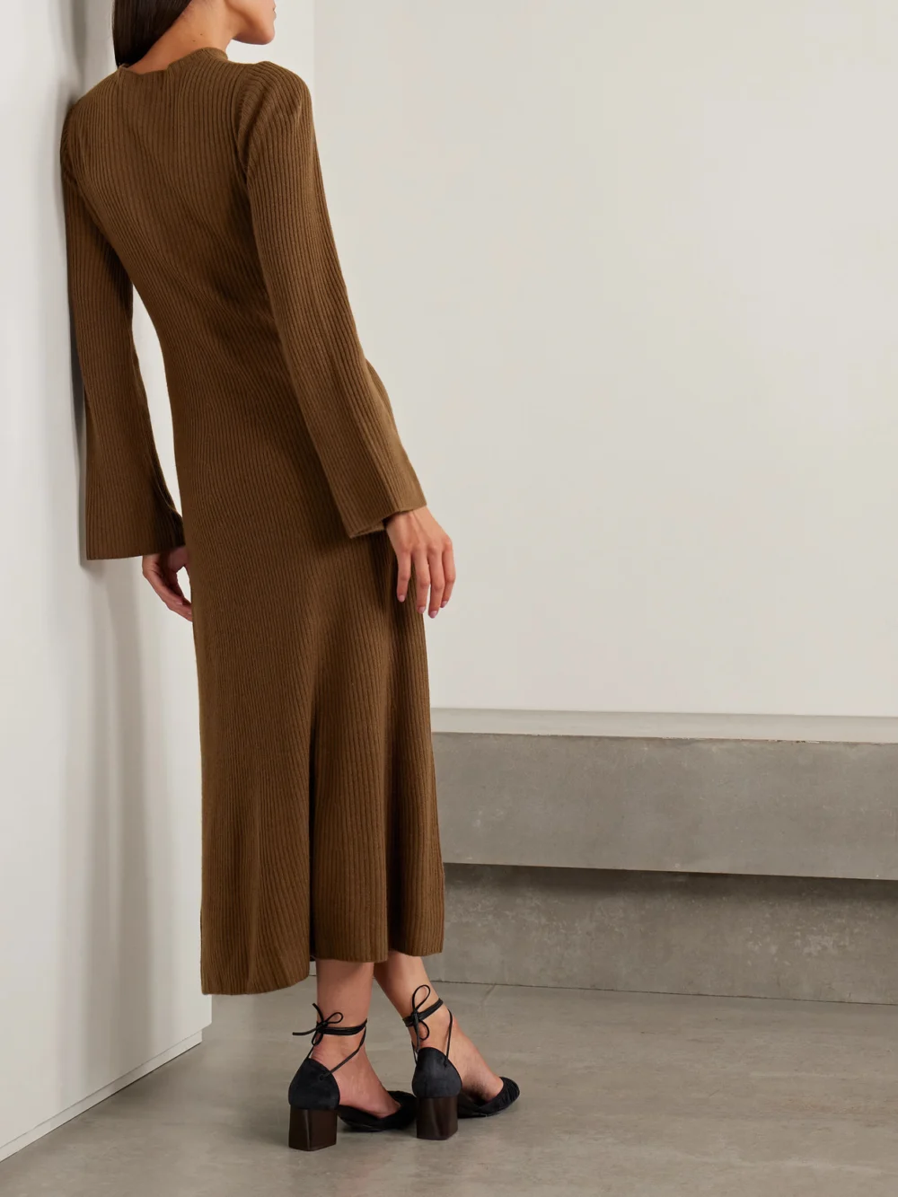 Back view of the Le Kasha Logan Ribbed Organic Cashmere Midi Dress