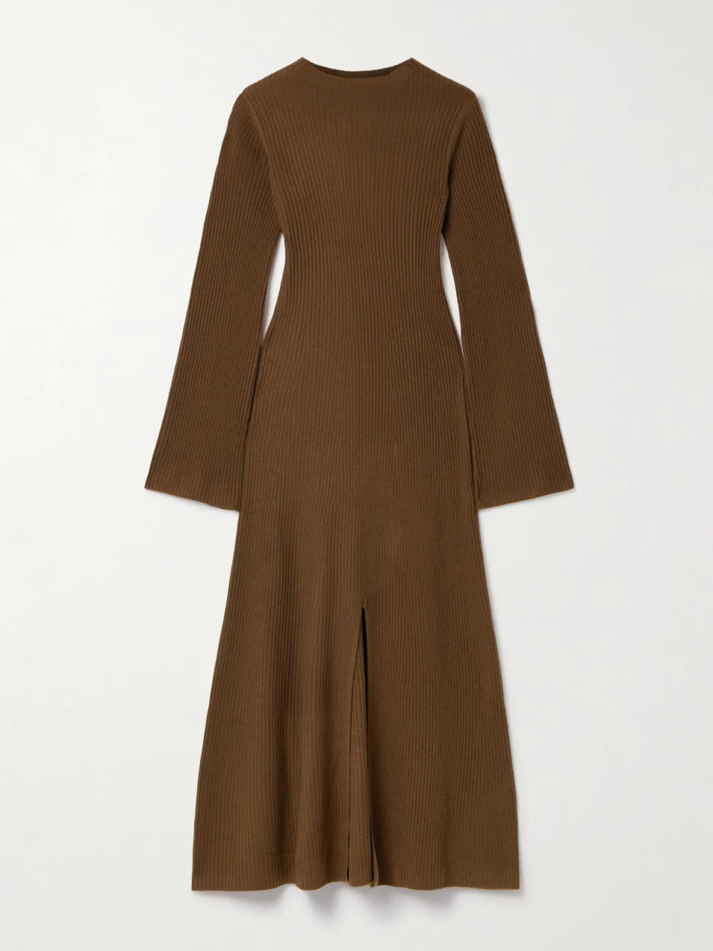 Le Kasha Logan Ribbed Organic Cashmere Midi Dress in brown