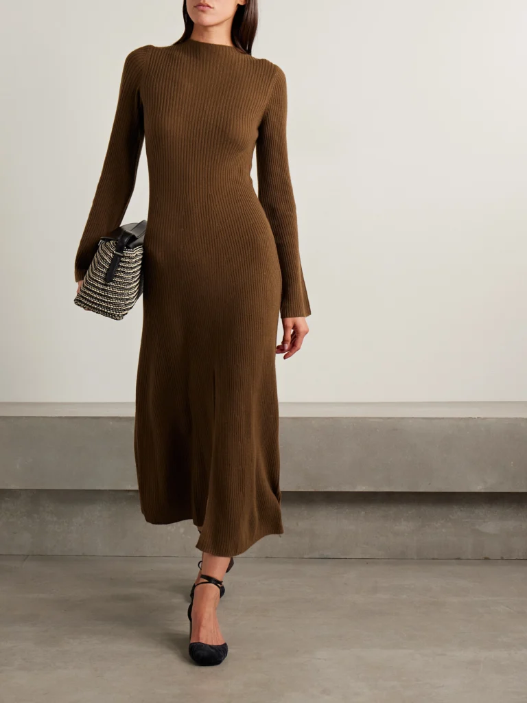 Le Kasha Logan Ribbed Organic Cashmere Midi Dress