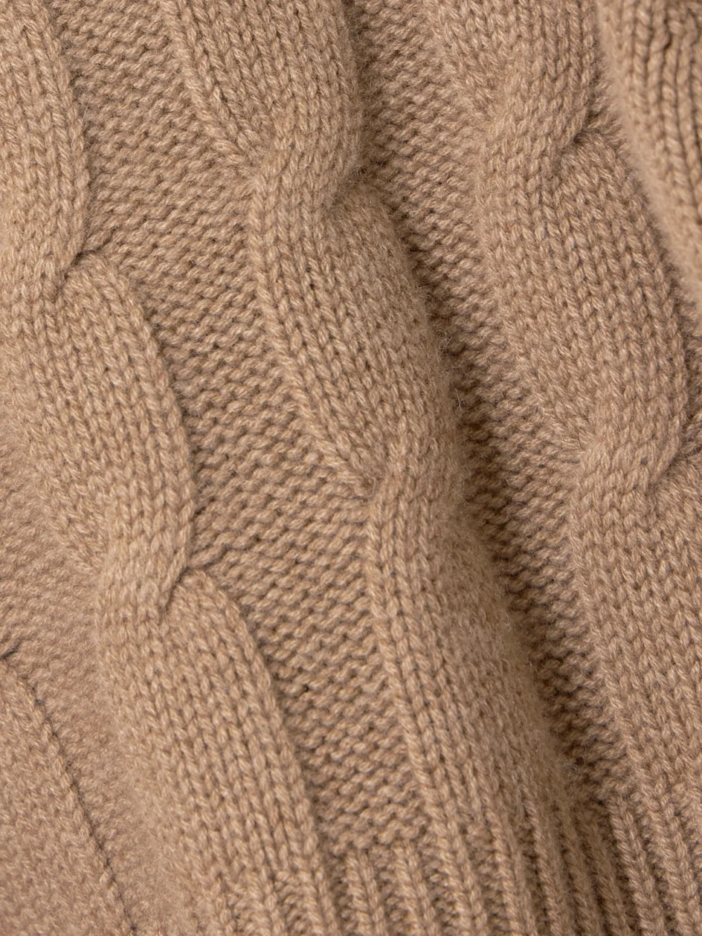 Close-up detail of the Le Kasha Murano Cropped Cable-knit Organic Cashmere Turtleneck Sweater