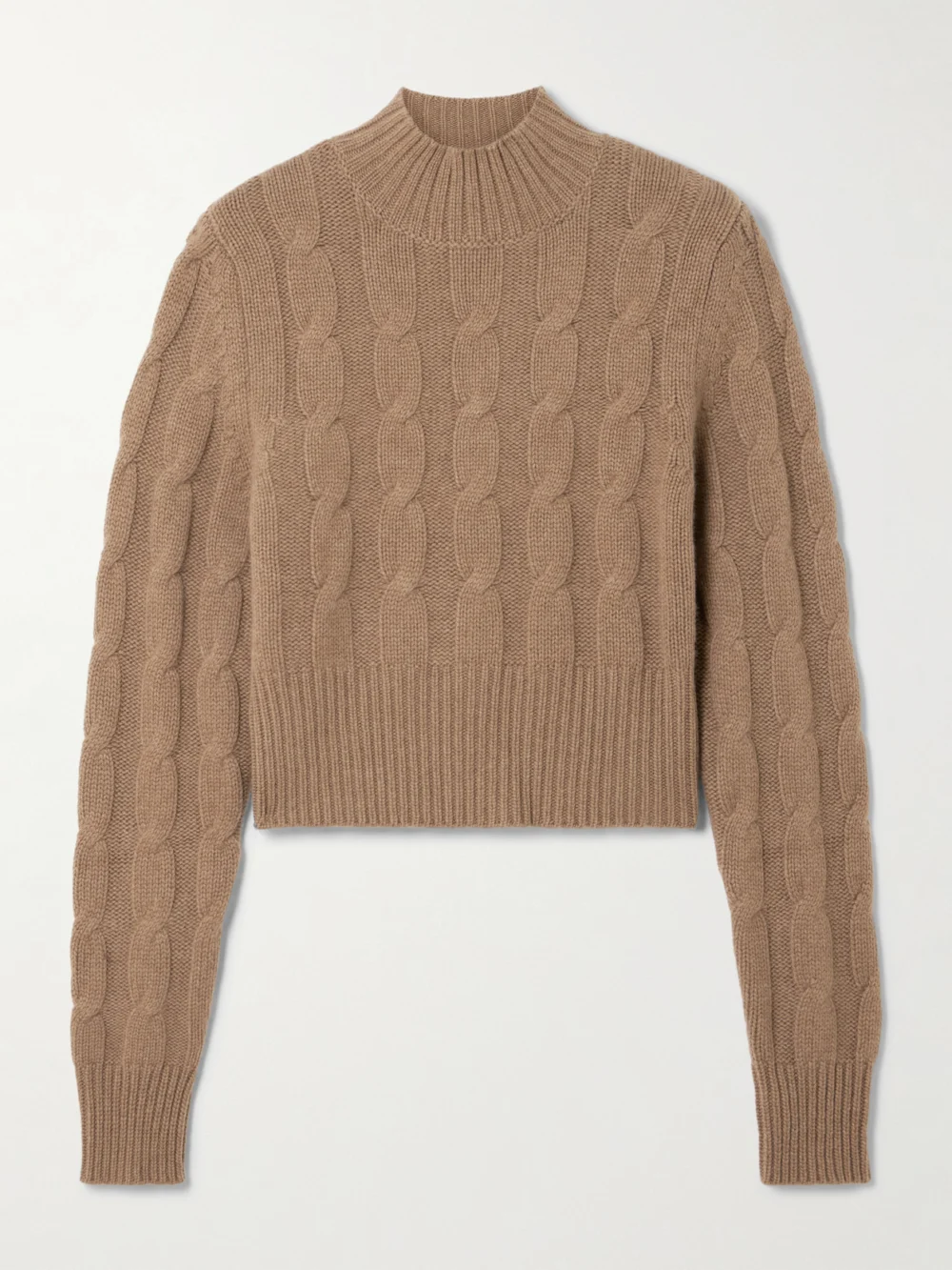 Le Kasha Murano Cropped Cable-knit Organic Cashmere Turtleneck Sweater in camel