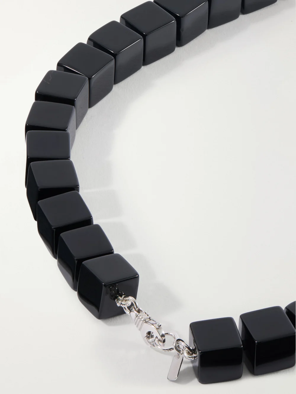 Back view of the Le Sundial Dune Sterling Silver, Onyx and Mother-of-pearl Beaded Necklace