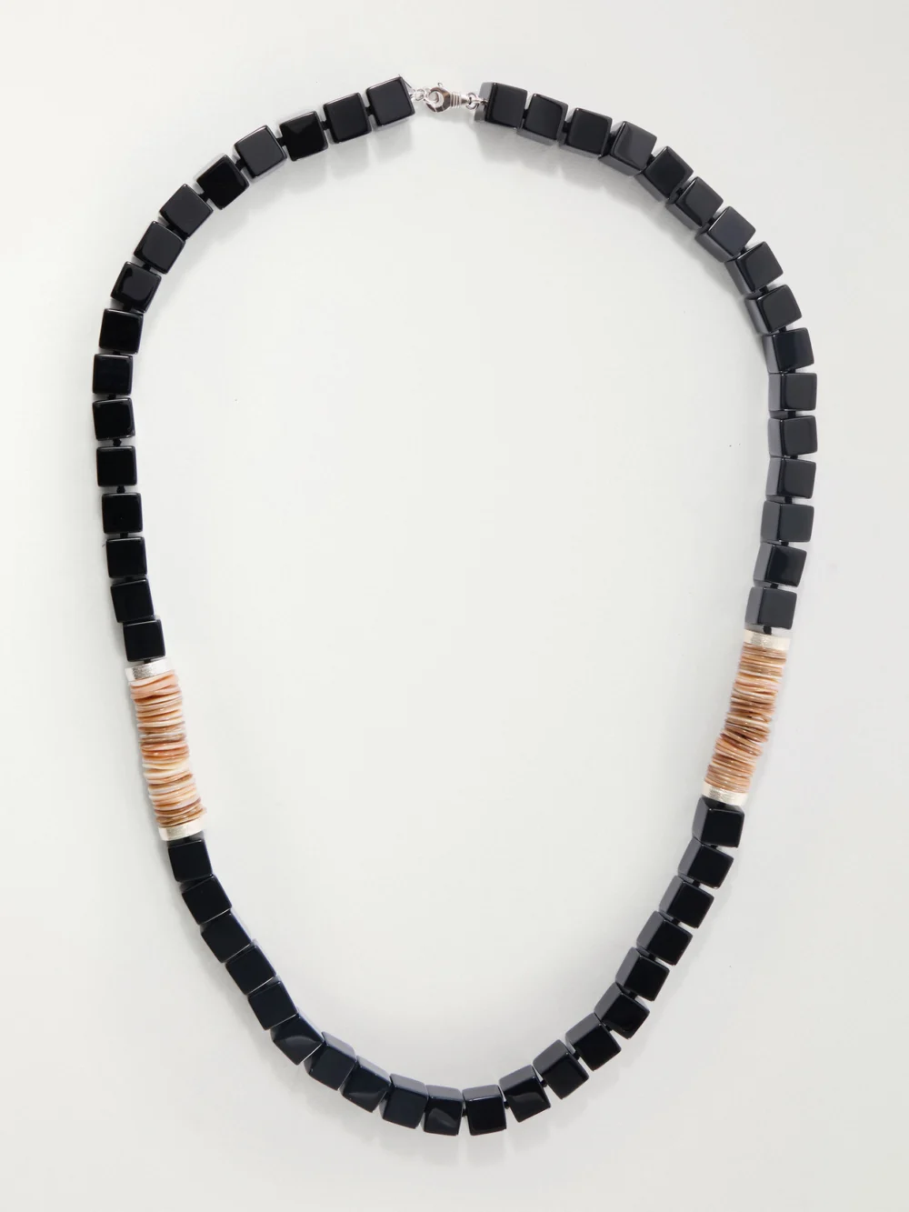 Le Sundial Dune Sterling Silver, Onyx and Mother-of-pearl Beaded Necklace in black