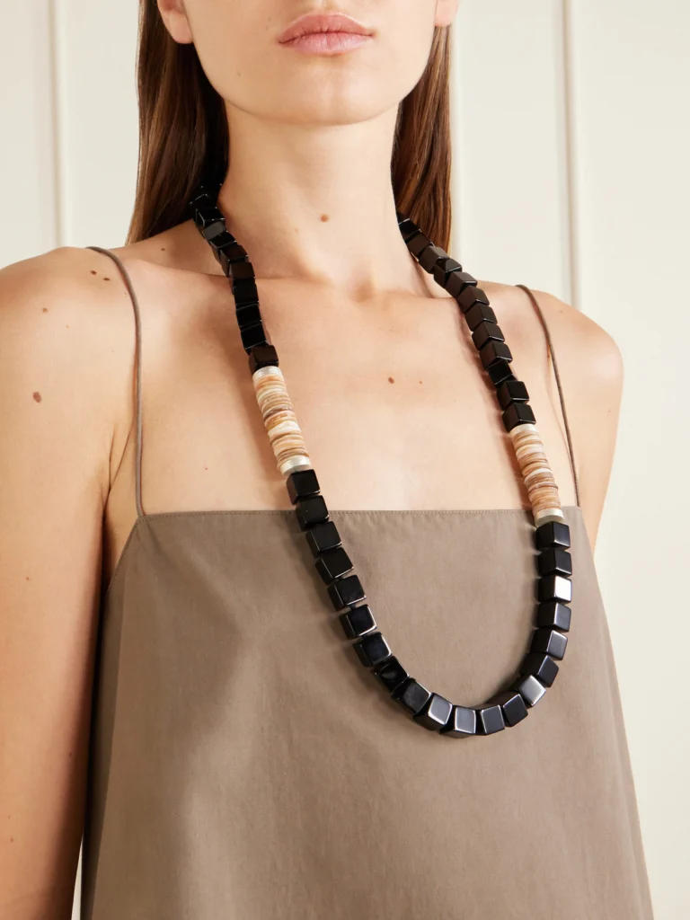 Le Sundial Dune Sterling Silver, Onyx and Mother-of-pearl Beaded Necklace