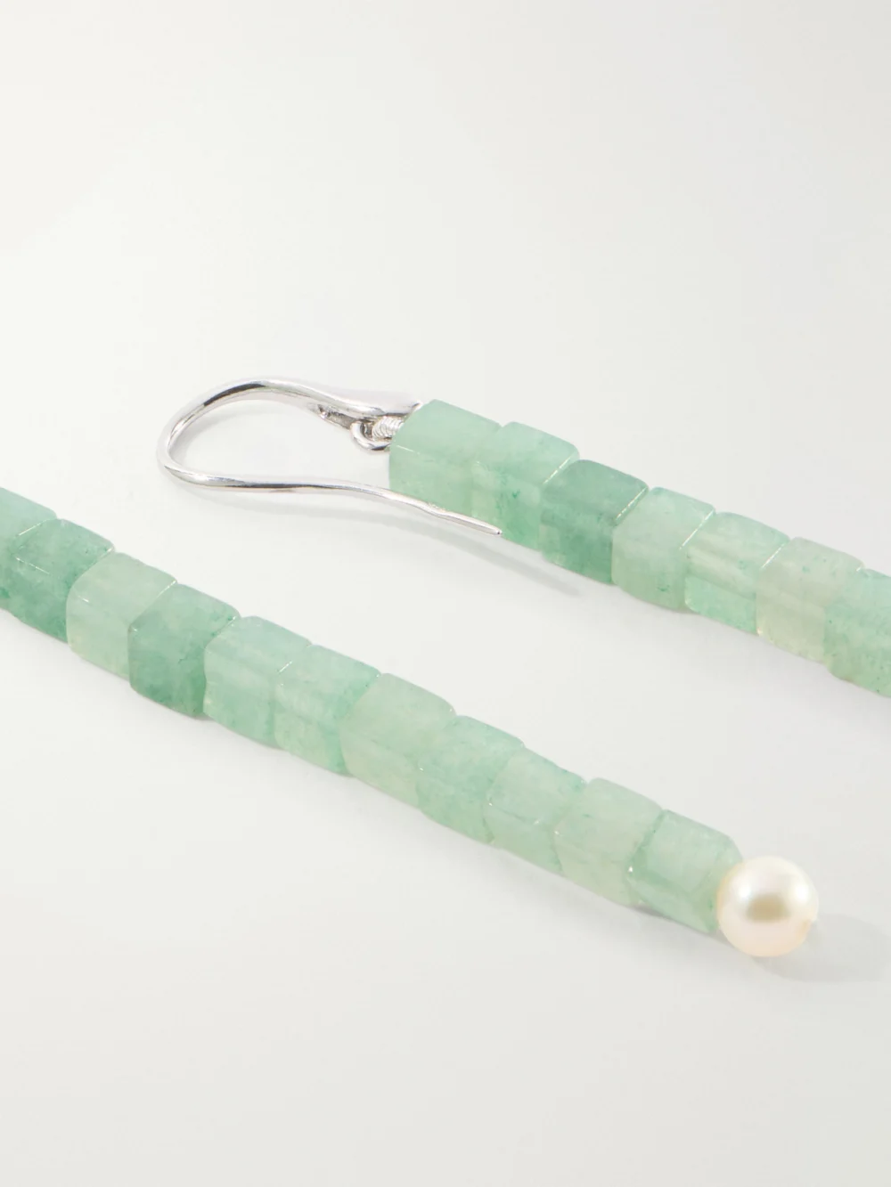 Back view of the Le Sundial Inès Sterling Silver, Aventurine and Pearl Earrings