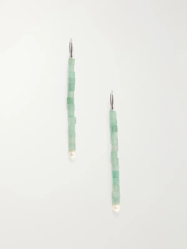Le Sundial Inès Sterling Silver, Aventurine and Pearl Earrings