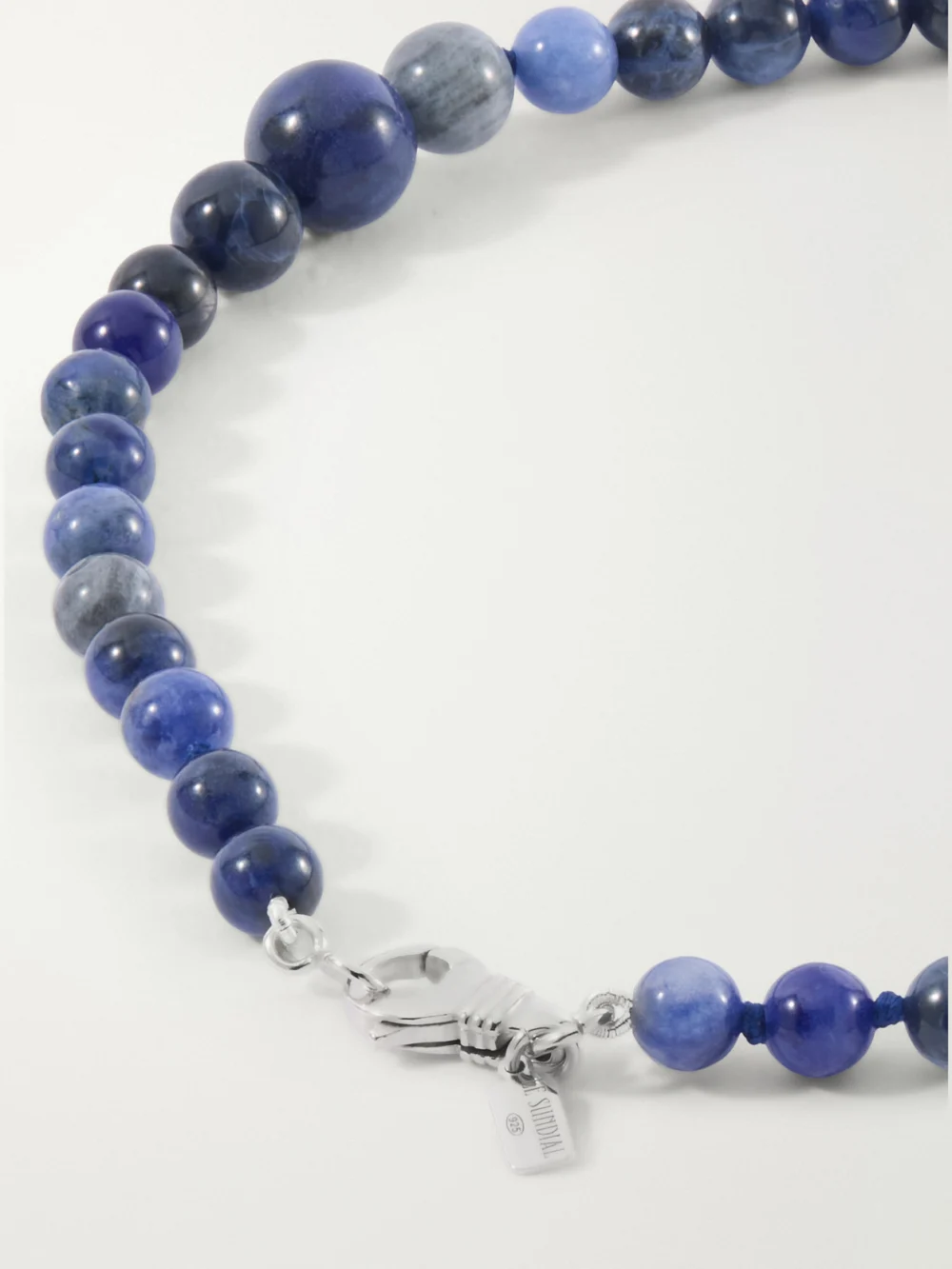 Back view of the Le Sundial Wave Sterling Silver and Sodalite Beaded Necklace