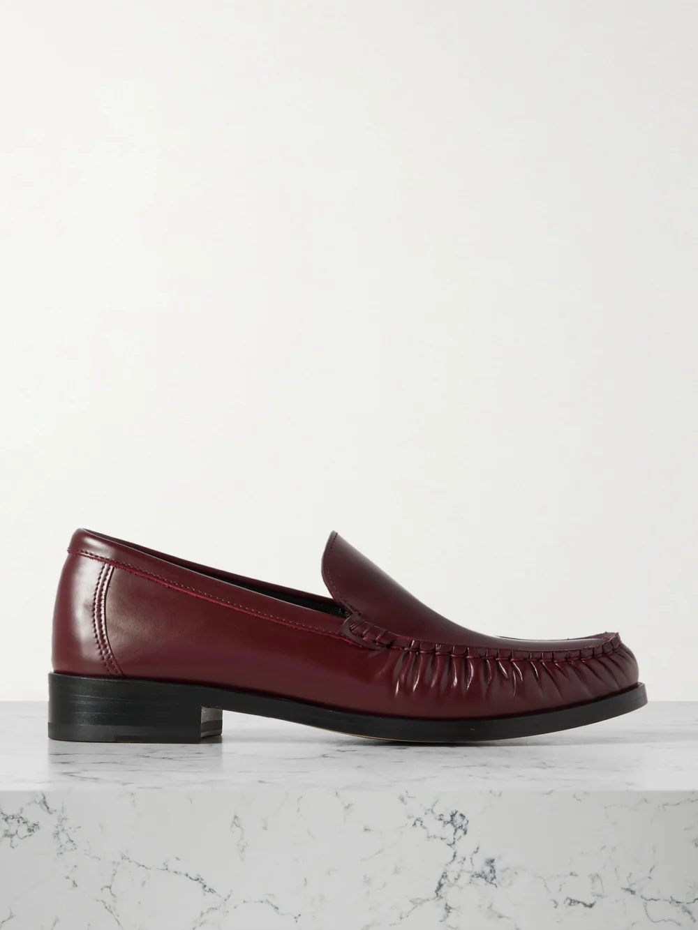 Legres 67 Ruched Leather Loafers in burgundy