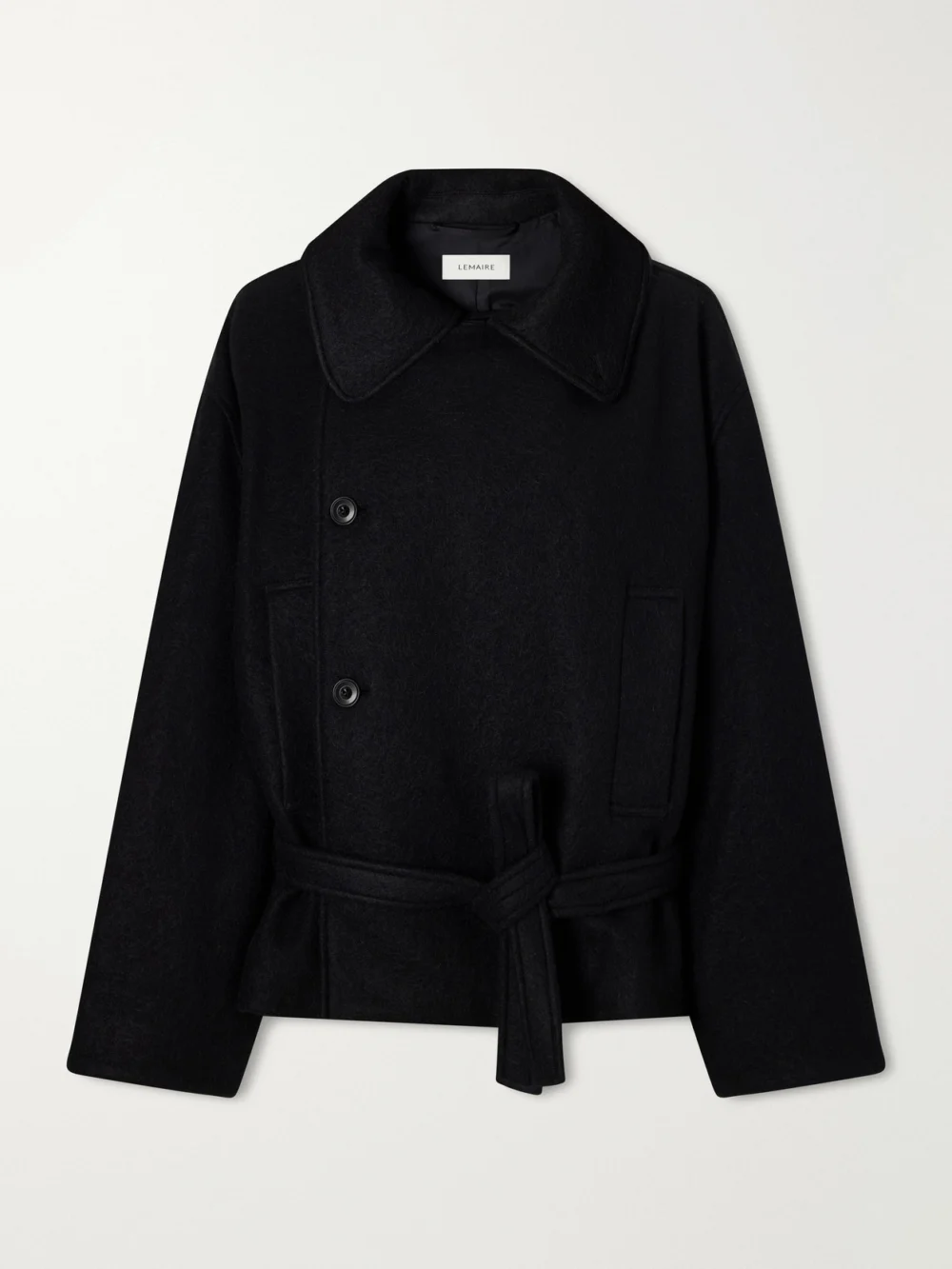 Lemaire Belted Wool and Alpaca-blend Coat in black