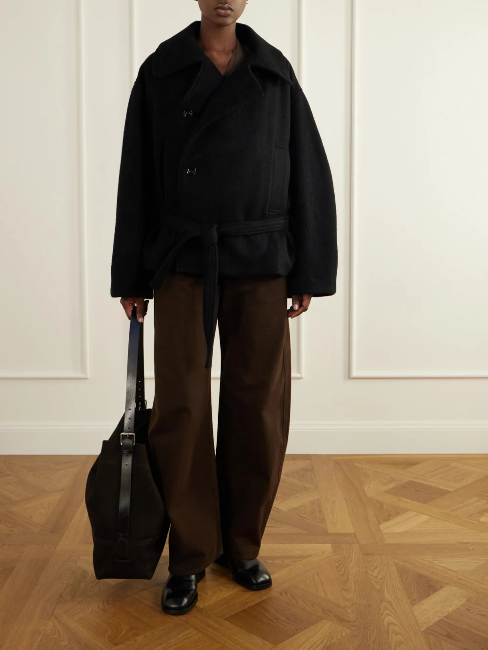 Lemaire Belted Wool and Alpaca-blend Coat, worn by a model