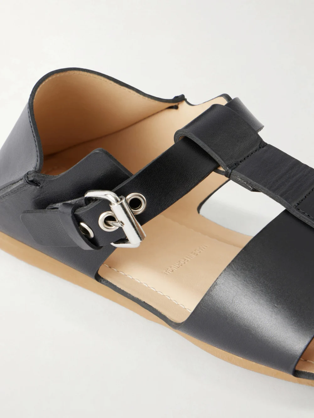 Close-up detail of the Lemaire Fisherman Leather Sandals