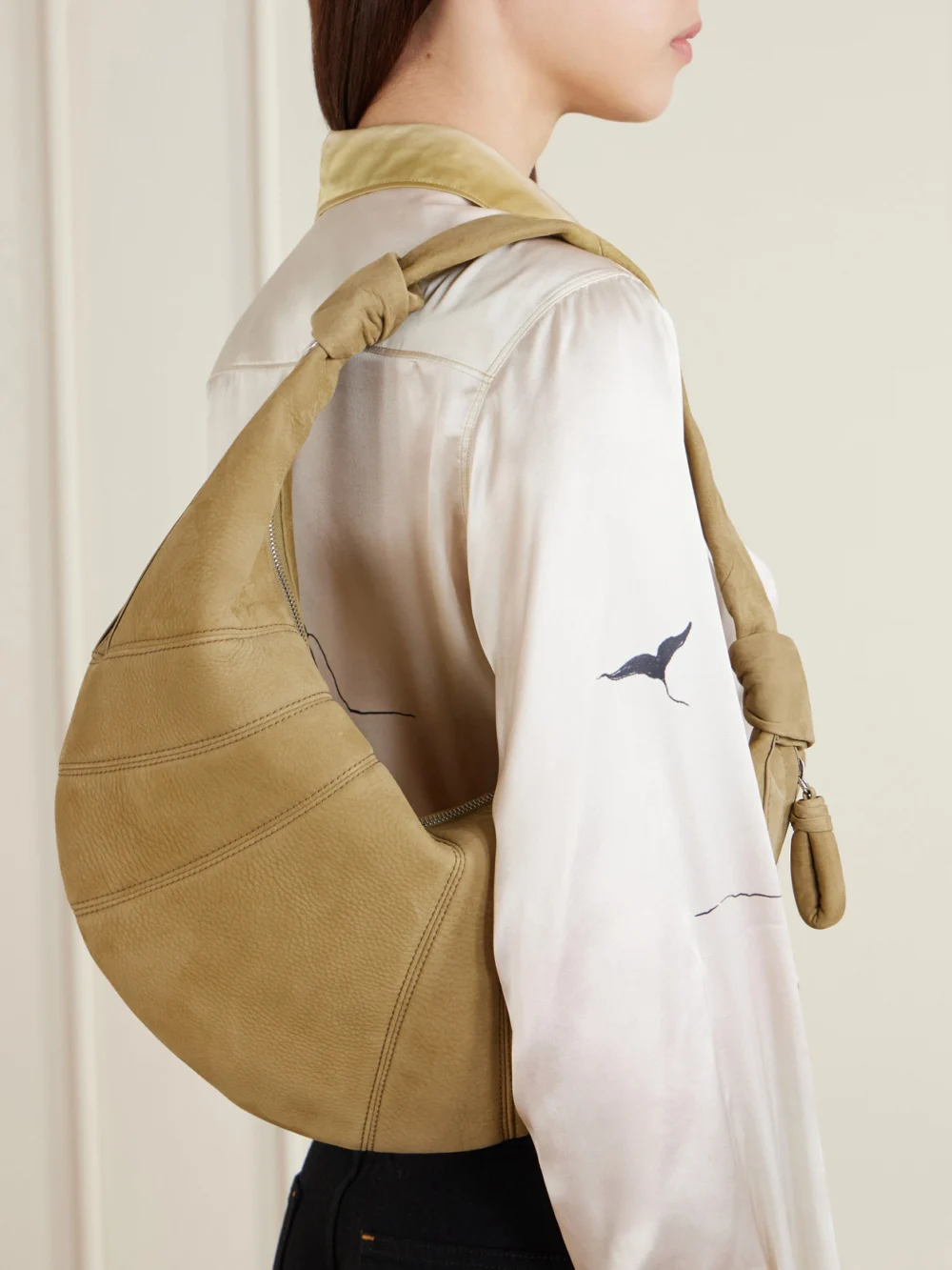 Lemaire Fortune Croissant Mini Leather Shoulder Bag, styled view