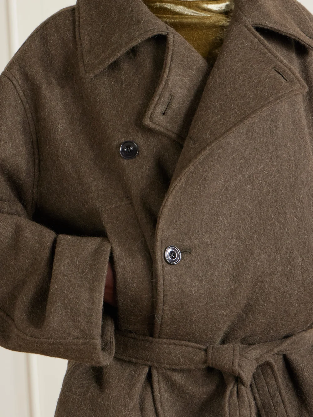 Close-up detail of the Lemaire Wool and Alpaca-blend Coat