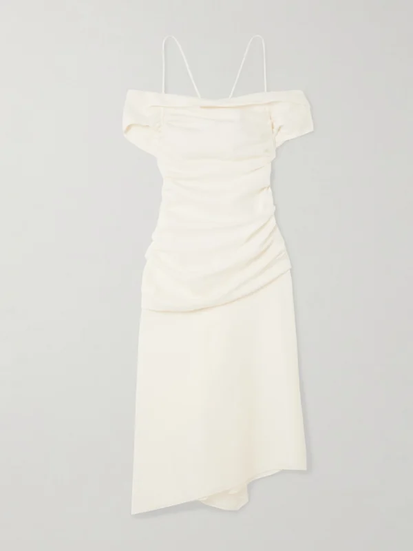 Liberowe Accordion Cold-shoulder Ribbed Cotton and Silk-blend Midi Dress