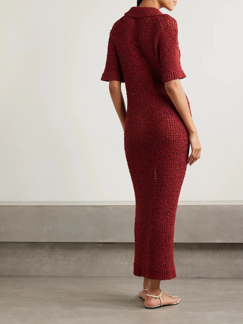 Back view of the Liberowe Open-knit Organic Cotton-blend Maxi Dress