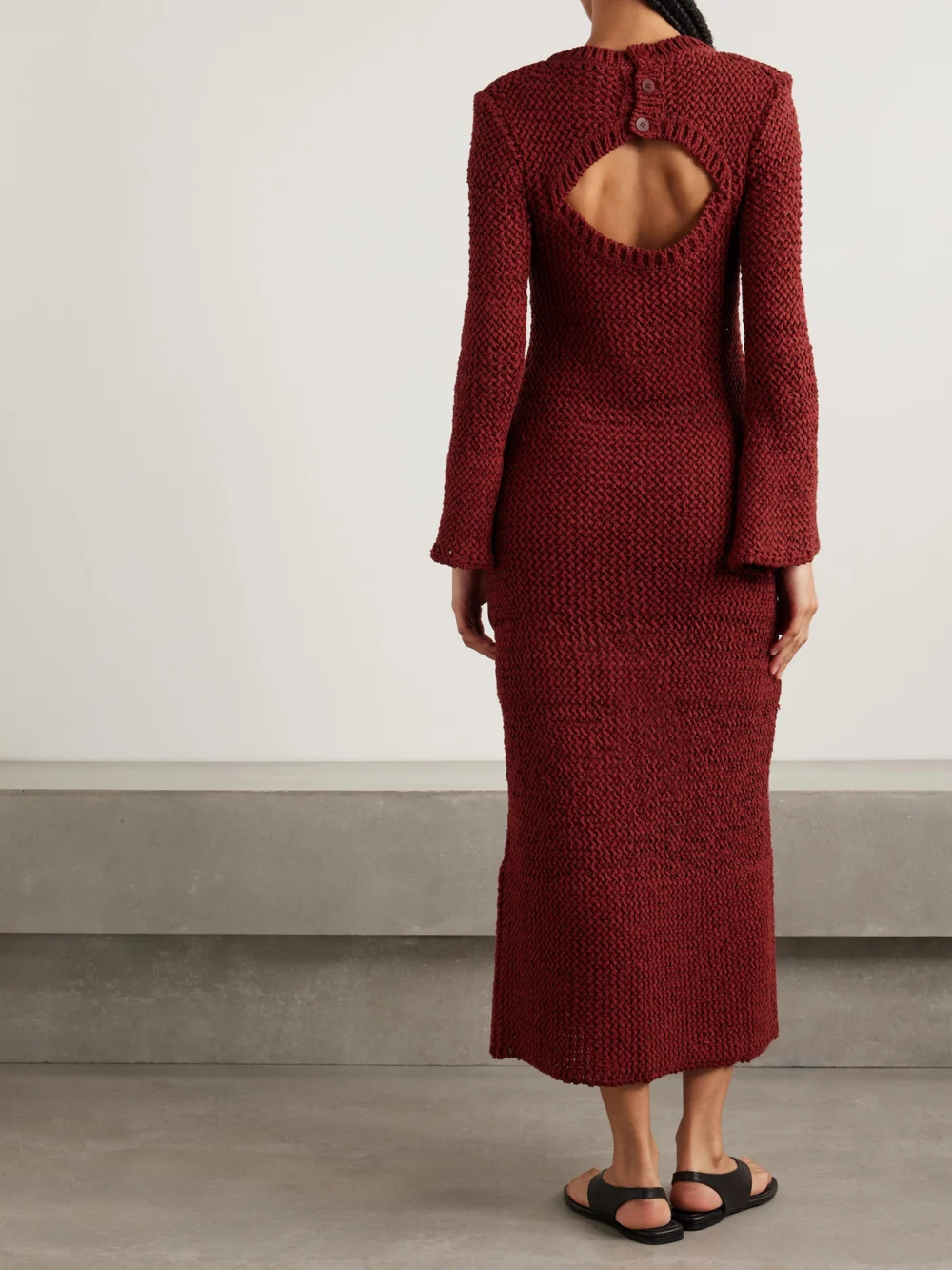Back view of the Liberowe Open-knit Organic Cotton-blend Midi Dress