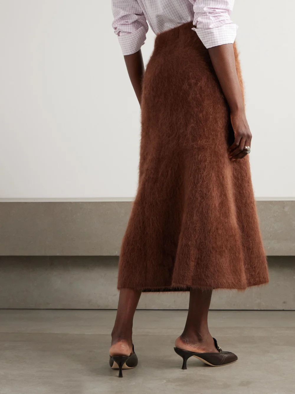 Back view of the Lisa Yang Asta Brushed-cashmere Midi Skirt