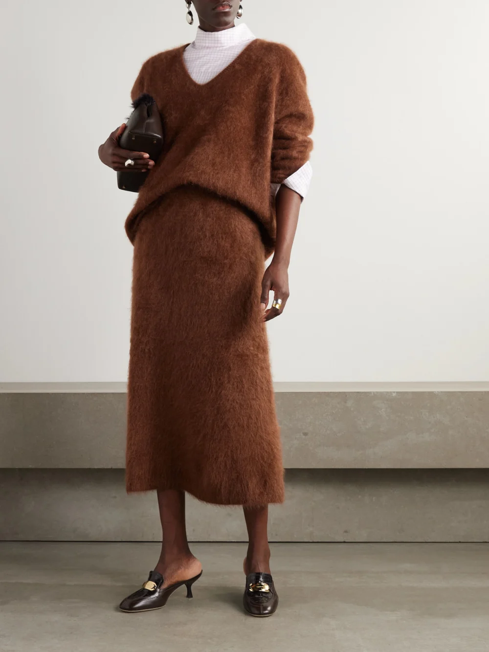 Lisa Yang Asta Brushed-cashmere Midi Skirt, worn by a model