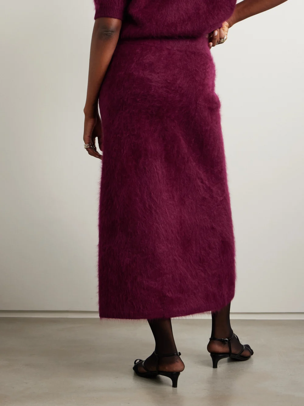 Back view of the Lisa Yang Asta Brushed-cashmere Midi Skirt