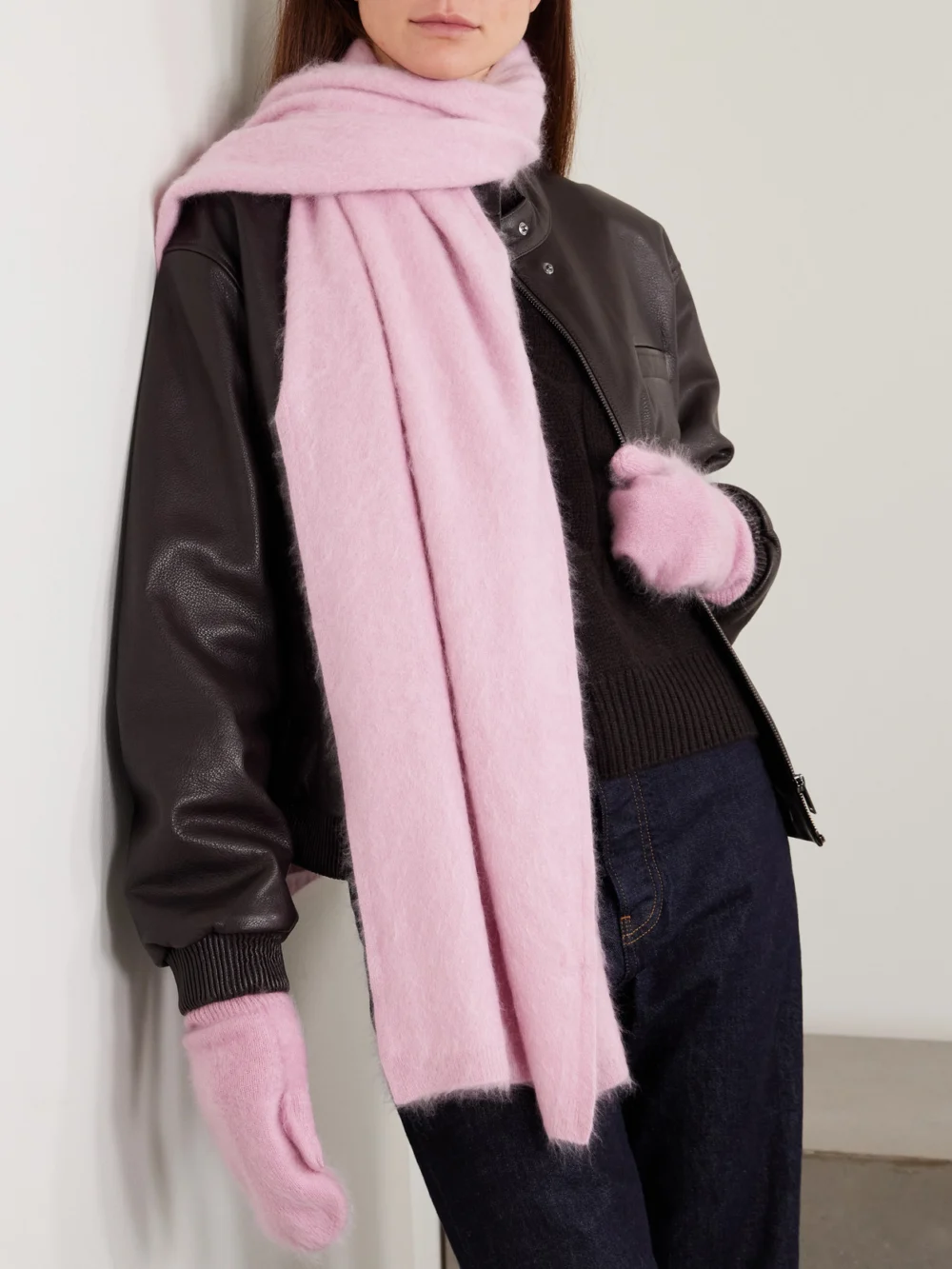 Lisa Yang Brushed Cashmere Scarf, styled view