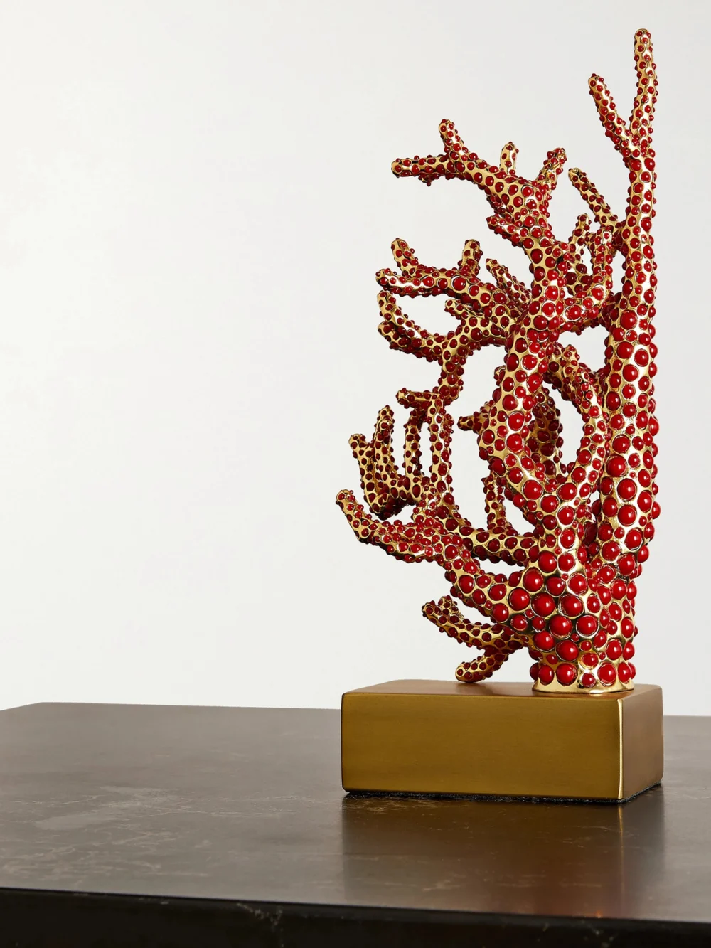 Back view of the L'Objet 22cm Faux Coral and Gold-plated Bookend