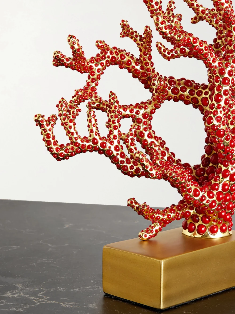 Close-up detail of the L'Objet 22cm Faux Coral and Gold-plated Bookend