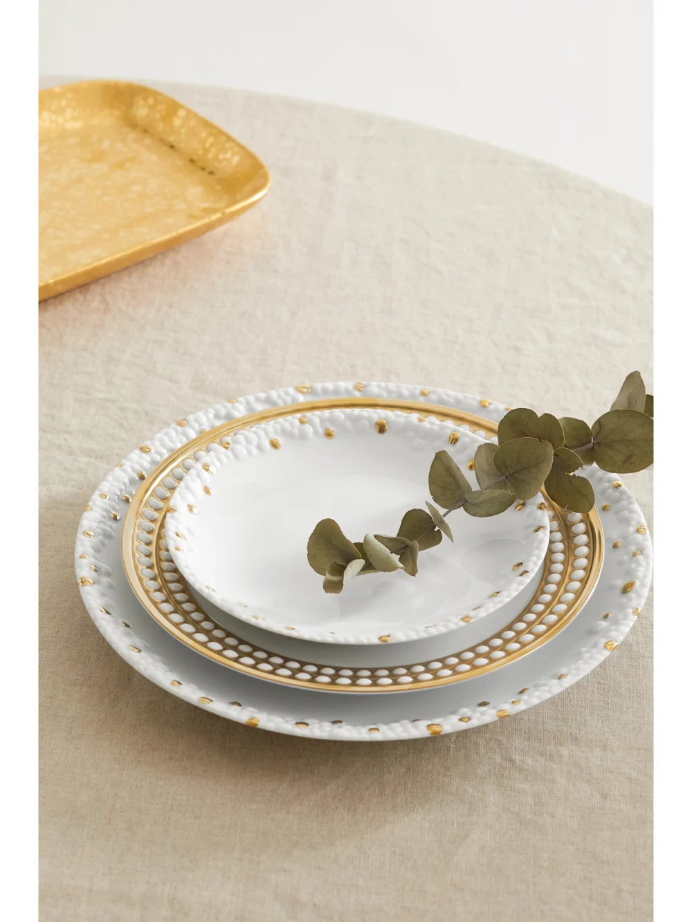 L'Objet + Haas Brothers Mojave 17cm Gold-plated Porcelain Plate, styled view