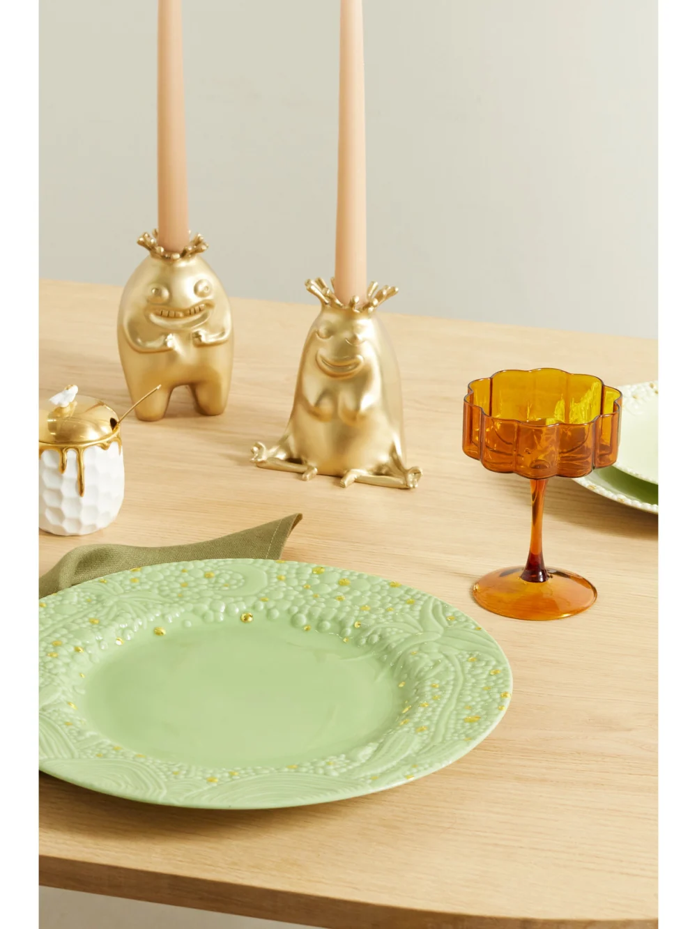 L'Objet + Haas Brothers Mojave Desert 32cm Gold-plated Porcelain Charger Plate, styled view