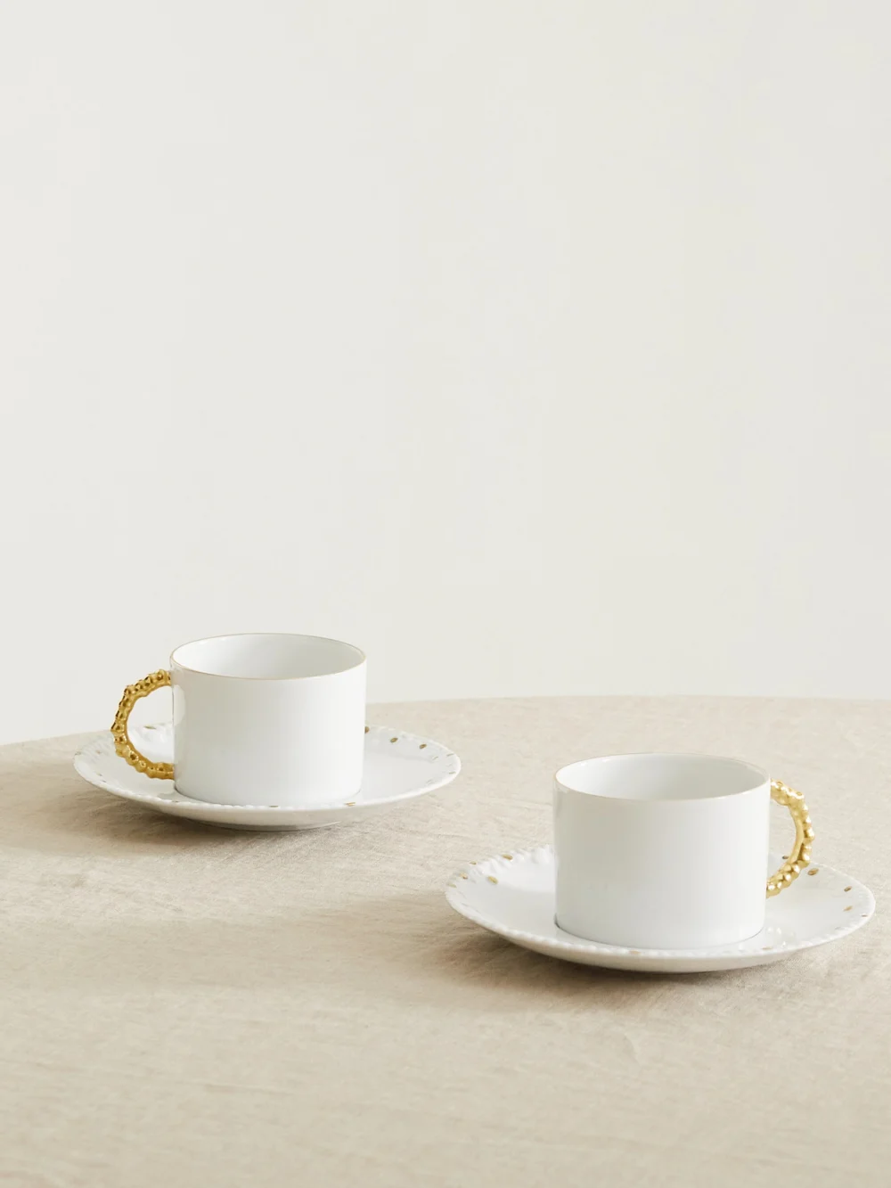L'Objet + Haas Brothers Mojave Set of Two Gold-plated Porcelain Tea Cups and Saucers in white
