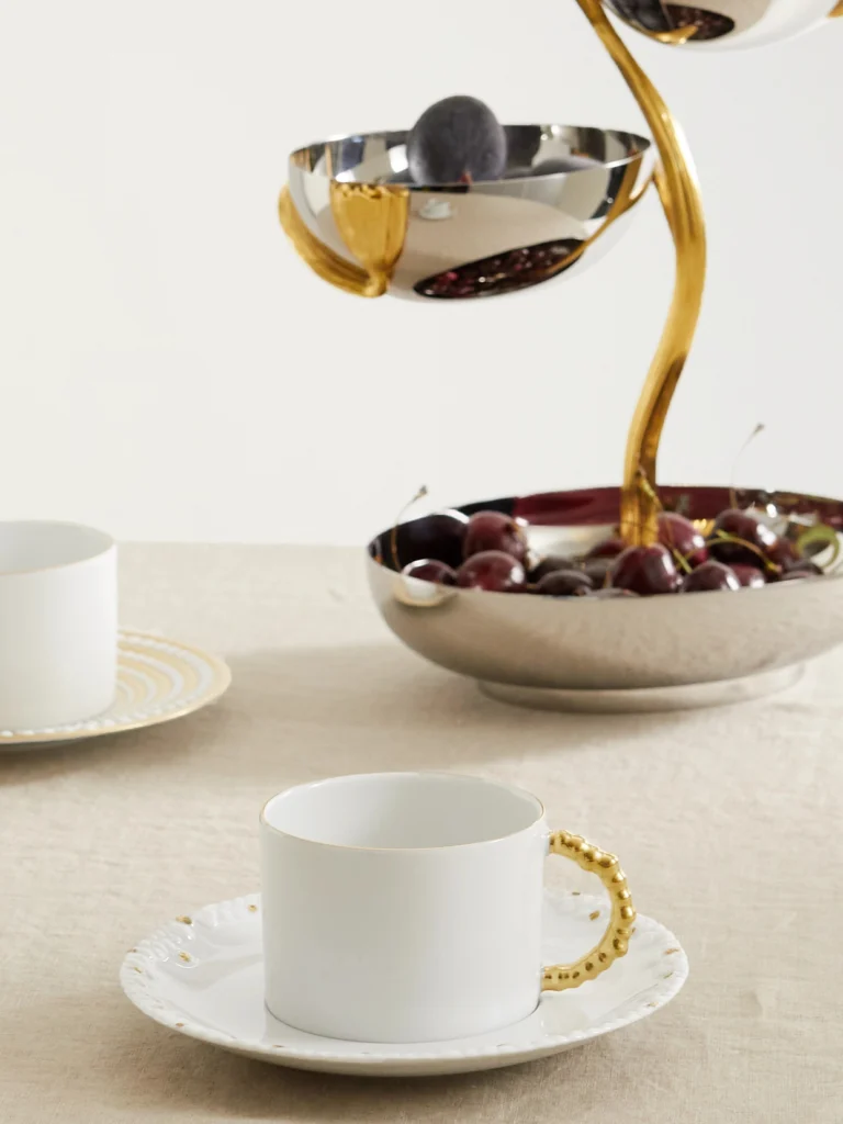 L'Objet + Haas Brothers Mojave Set of Two Gold-plated Porcelain Tea Cups and Saucers