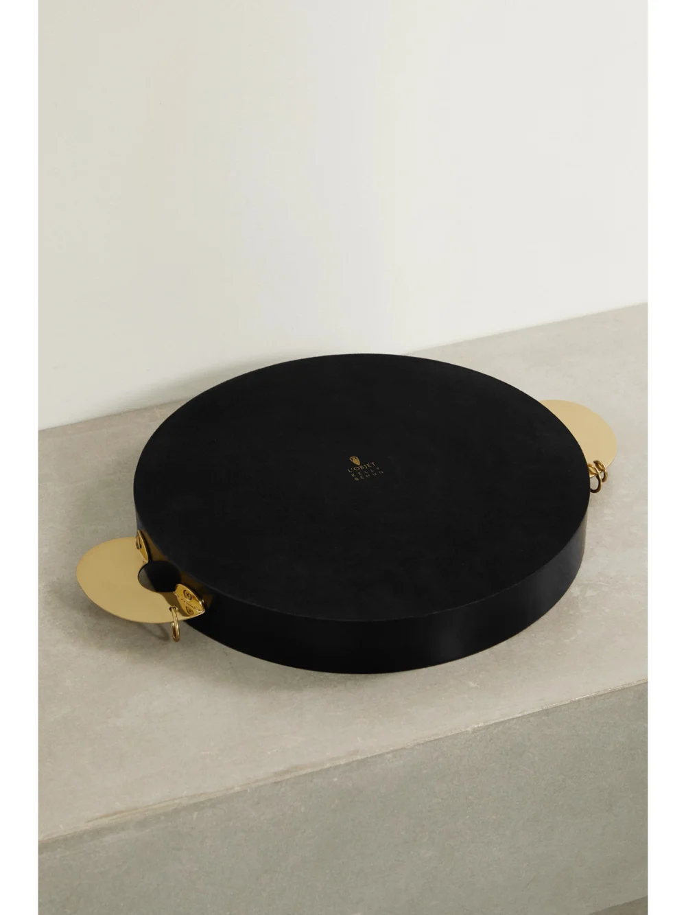 Back view of the L'Objet + Kelly Behun Henri Resin and Brass Tray