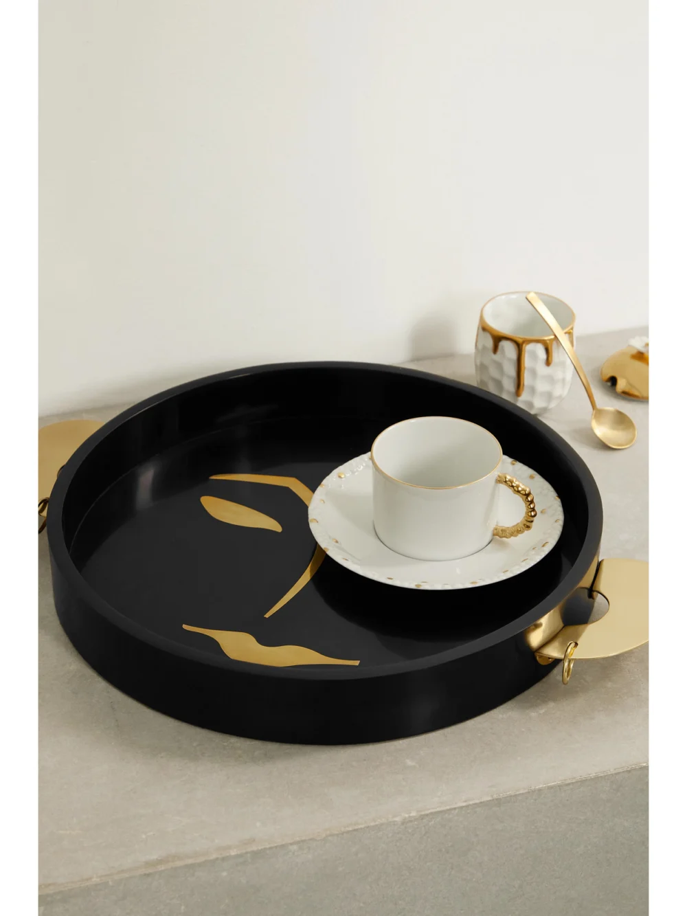 L'Objet + Kelly Behun Henri Resin and Brass Tray, styled view