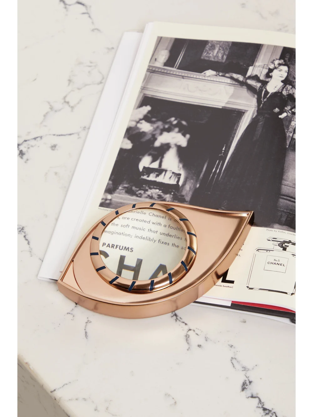 L'Objet + Lito 13cm Gold-plated Brass and Resin Magnifying Glass, styled view