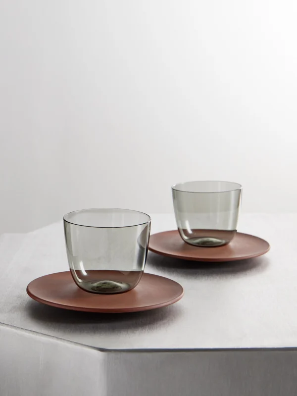 Lobmeyr + Meissen Set of Two Glass and Stoneware Espresso Cups and Saucers