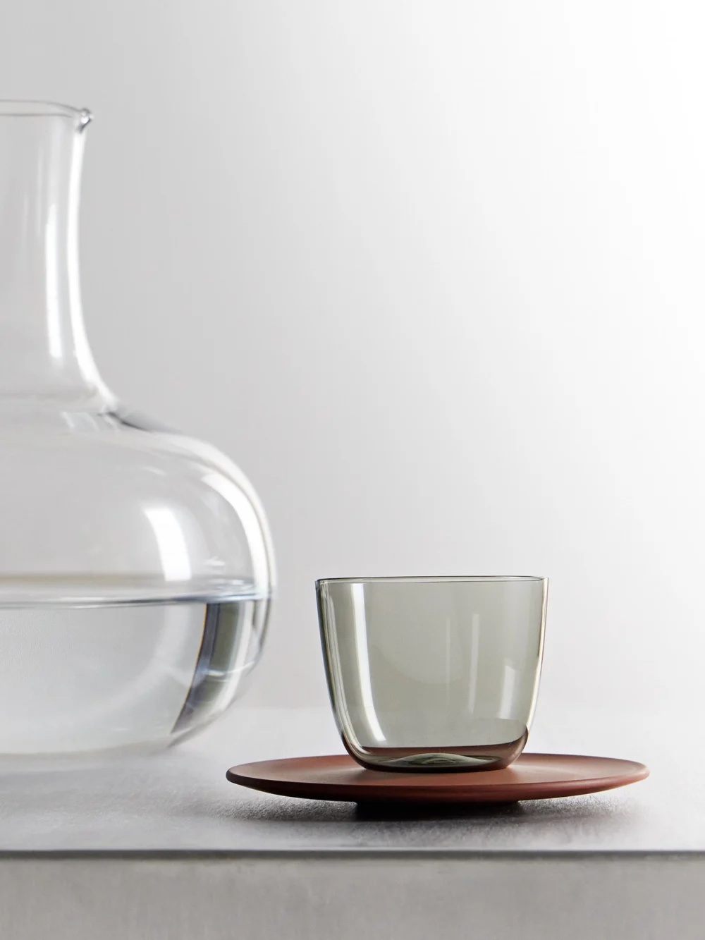 Lobmeyr + Meissen Set of Two Glass and Stoneware Espresso Cups and Saucers, styled view