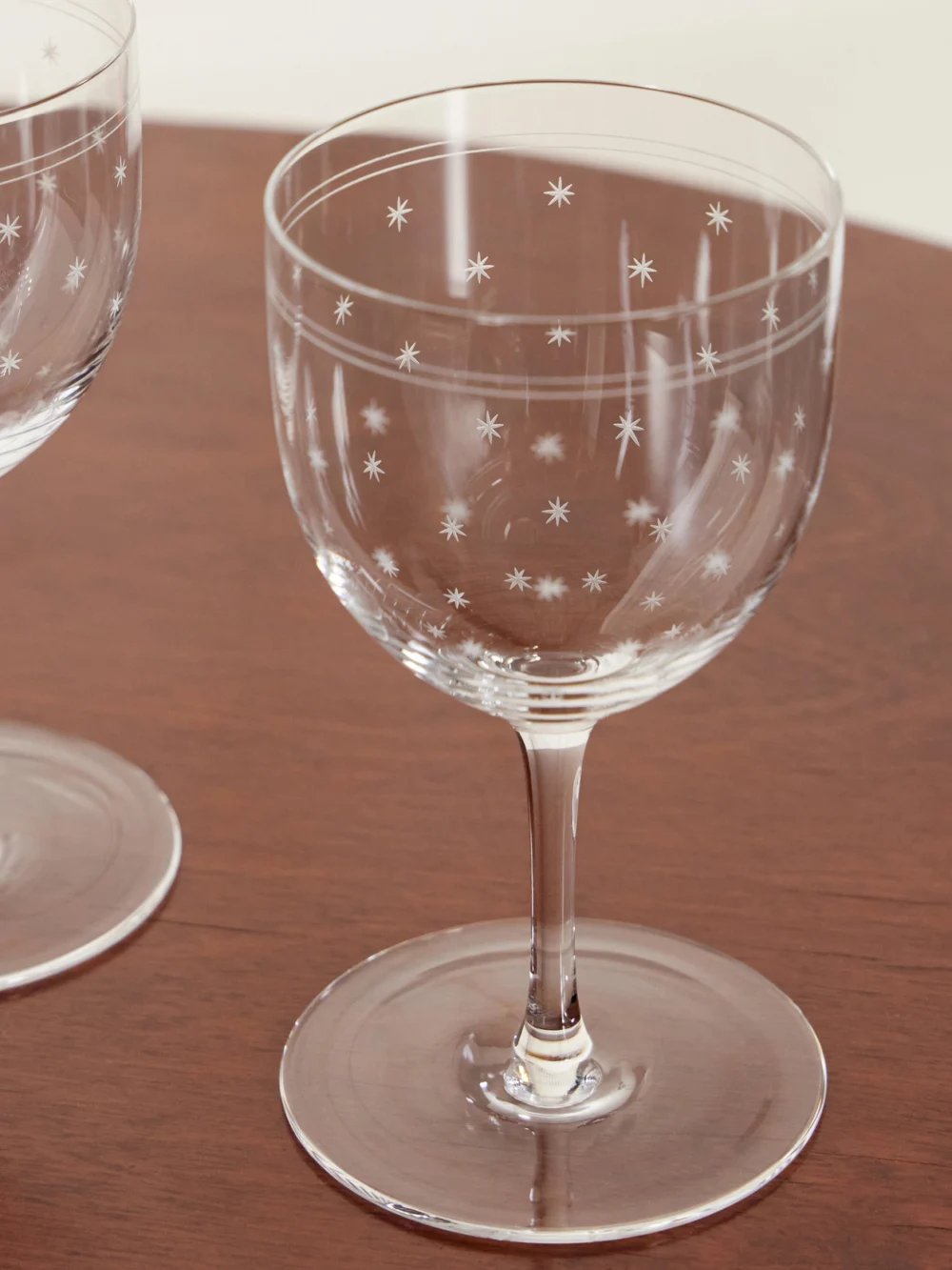 Close-up detail of the Lobmeyr Rothschild Stars Set of Two Crystal Wine Glasses