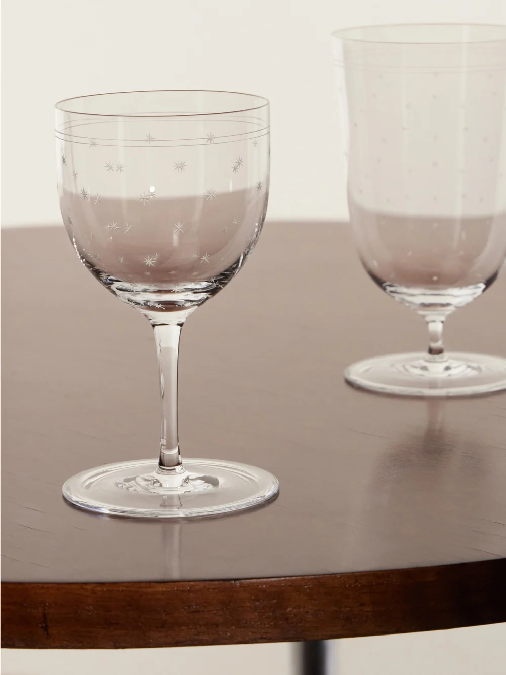 Lobmeyr Rothschild Stars Set of Two Crystal Wine Glasses, styled view