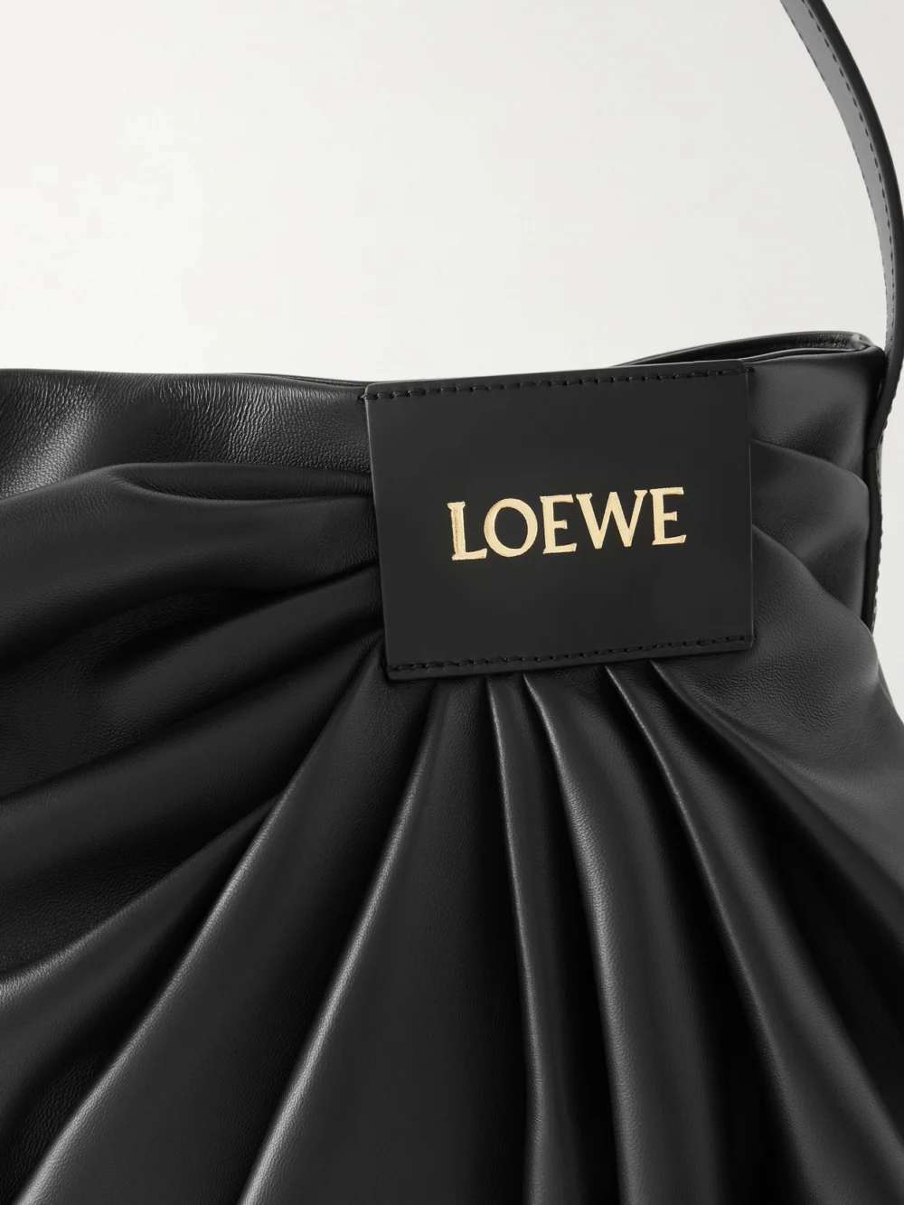 Close-up detail of the Loewe Featherlight Gathered Leather Tote