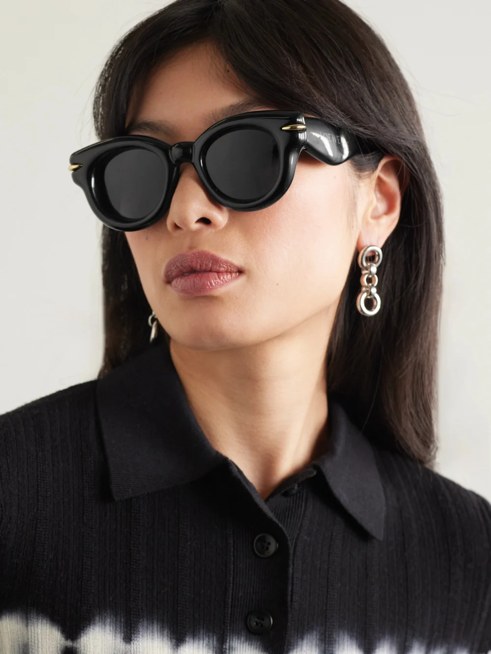 Loewe Inflated Gold-tone Embellished Cat-eye Acetate Sunglasses, styled view