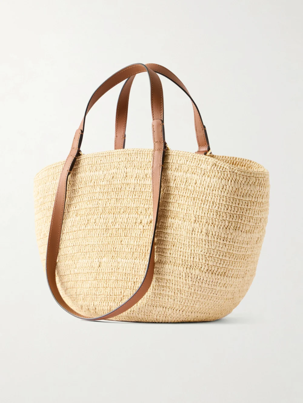 Back view of the Loewe + Paula's Ibiza Eclipse Basket Medium Leather-trimmed Raffia Tote
