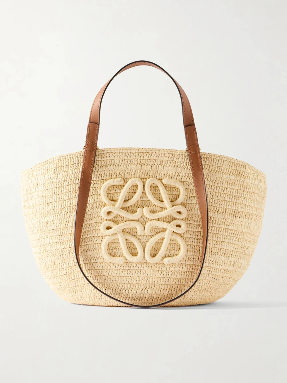 Loewe + Paula's Ibiza Eclipse Basket Medium Leather-trimmed Raffia Tote in neutral