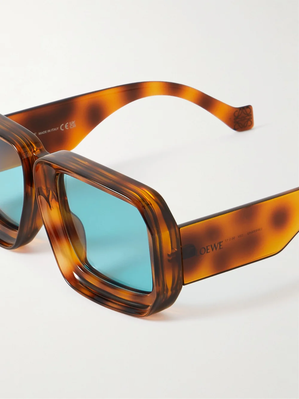 Close-up detail of the Loewe + Paula's Ibiza Square-frame Tortoiseshell Acetate Sunglasses