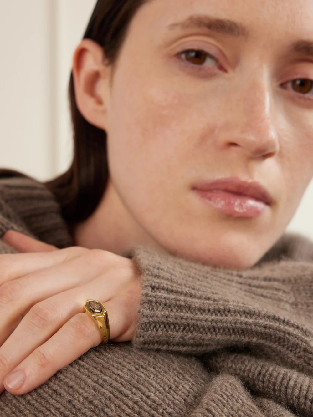 Lucy Delius Insignia 18-karat Gold Diamond Ring, styled view