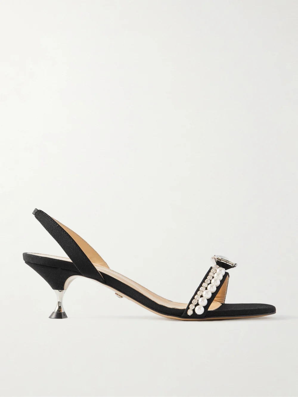 Mach & Mach Diamond of Elizabeth Embellished Faille Slingback Sandals in black