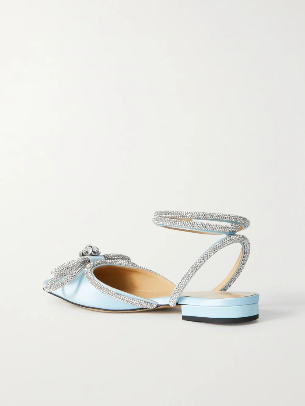 Back view of the Mach & Mach Double Bow Crystal-embellished Satin Point-toe Flats
