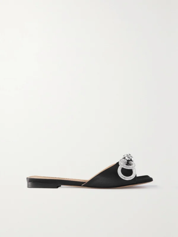 Mach & Mach Double Bow Crystal-embellished Satin Slides